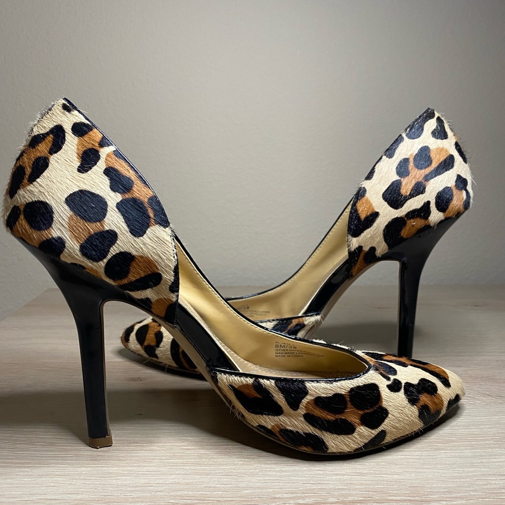 BCBGeneration Heels Womens Size 8 Leopard Print Faux Calf Hair Fur Ladies Shoes